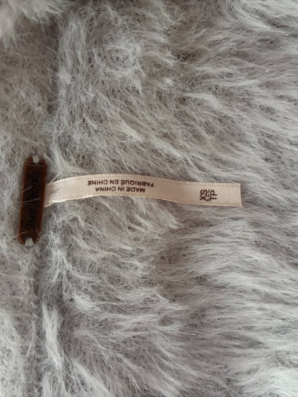 Free People Faux Fur Fuzzy Cardigan Sweater Silver Cloud Size XS - Picture 5 of 7